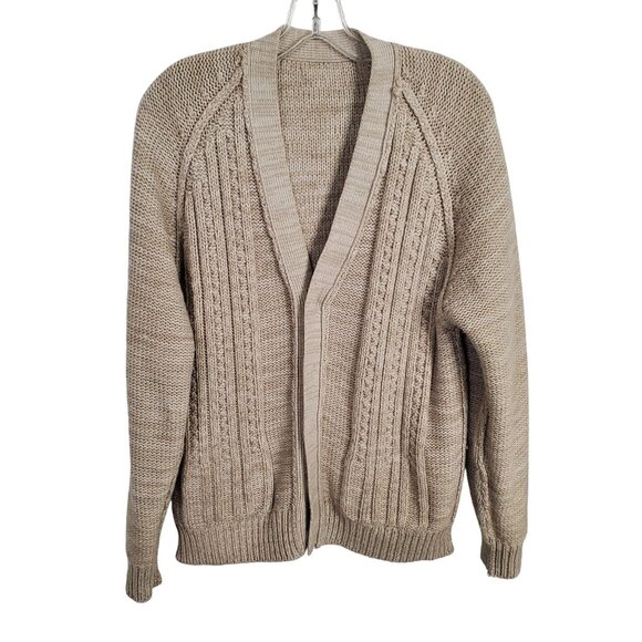 Vintage Career Club Size L Cardigan Grandpa Cable Knit Button Up  V neck Pockets - Picture 8 of 9
